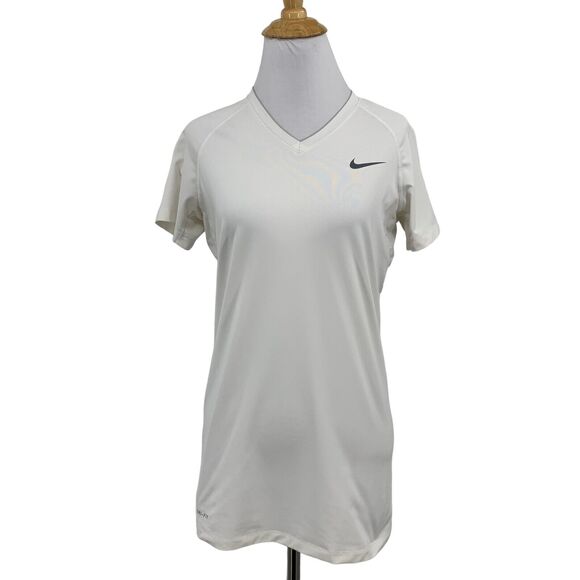 Nike Pro Combat T Shirt Womens M Medium White Fitted Dri Fit V Neck Compression - Picture 1 of 10